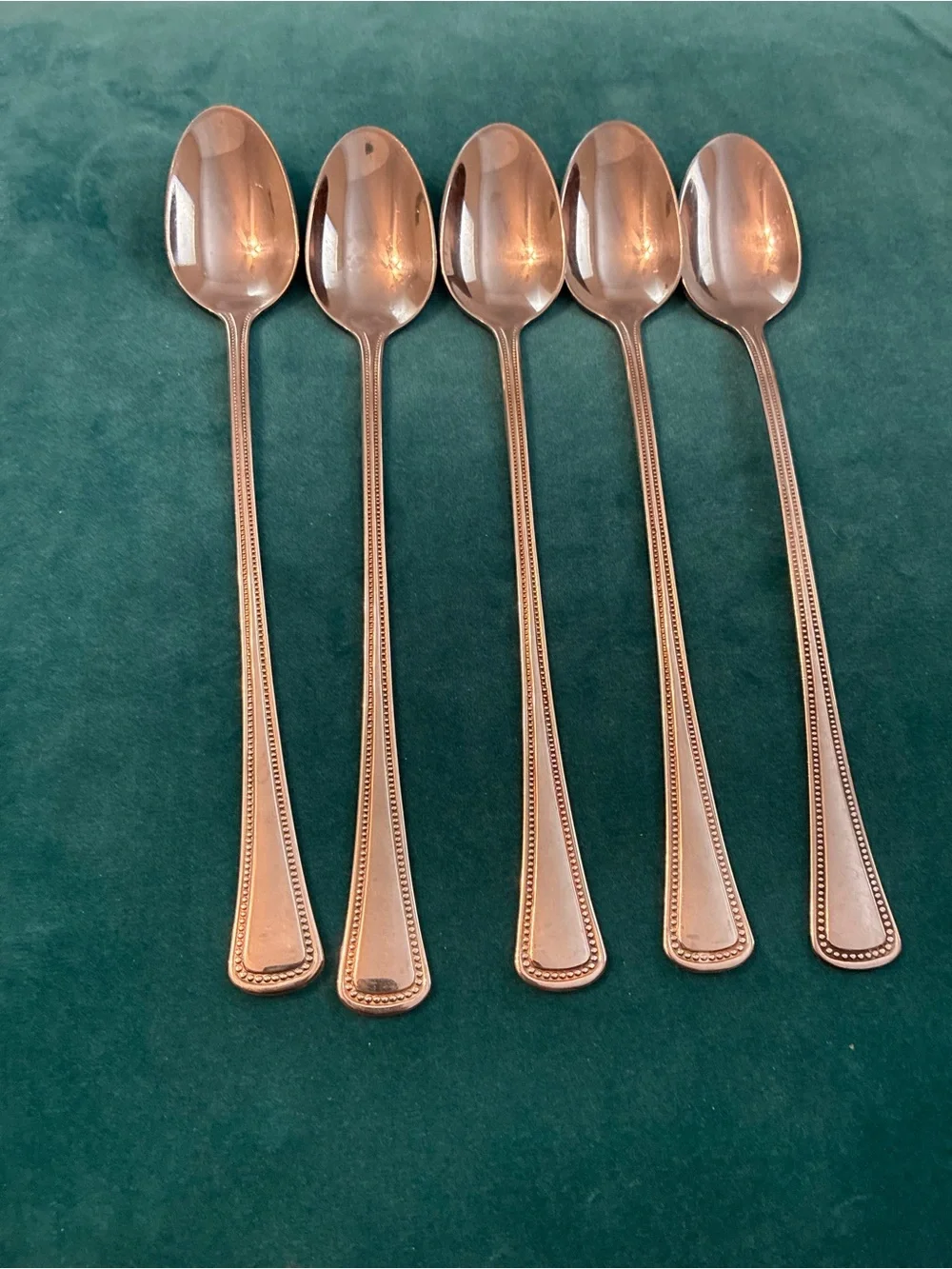Set of 5 Oneida Stainless Needlepoint Iced Tea Spoons